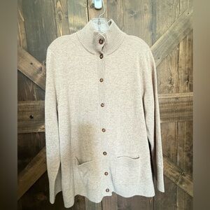 L.L. BEAN Classic Cashmere Button-Front Tan Cardigan Women’s L Petite